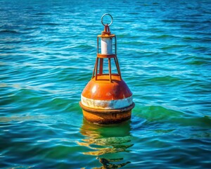 a navigational buoy floating in a body of water, marking the way 