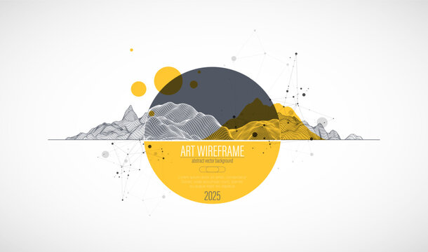 Abstract wireframe background. Modern science or technology art elements. Surface illustration inside circles