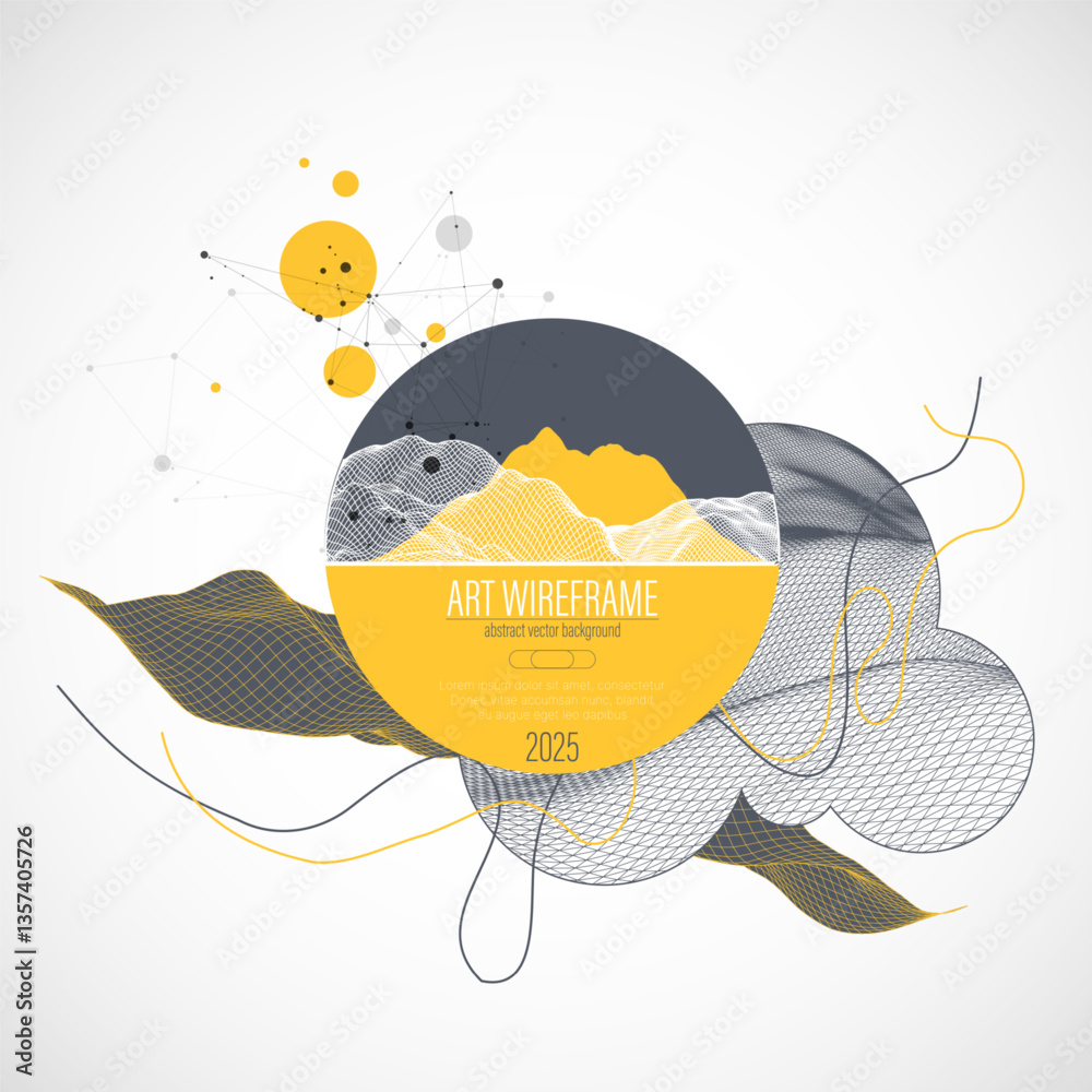Poster Abstract wireframe background. Modern science or technology art elements. Surface illustration inside circles