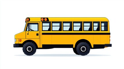 Illustration of a yellow school bus with a classic design, featuring large windows and distinctive wheels.