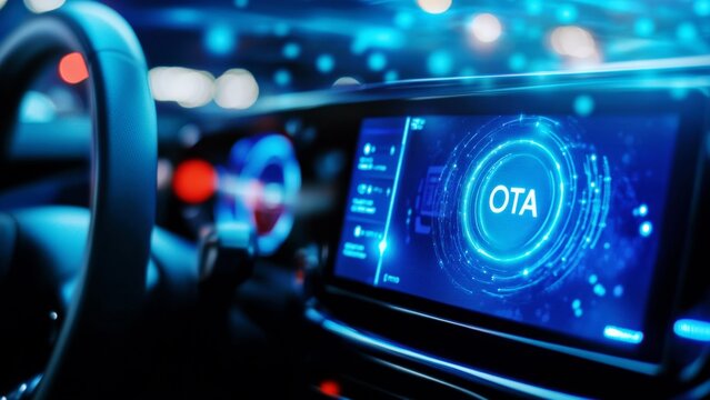 Car dashboard displaying OTA software update technology