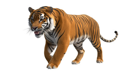 Obraz premium Realistic 3D Illustration of a Striped Tiger Walking on Transparent Background