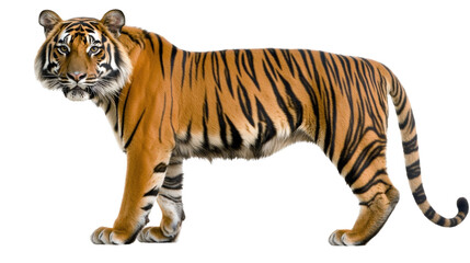 Obraz premium Majestic Tiger Stands Proud in Natural Stance Displaying Striking Orange and Black Stripes