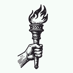 Detailed pencil sketch illustration of a torch in a hand  