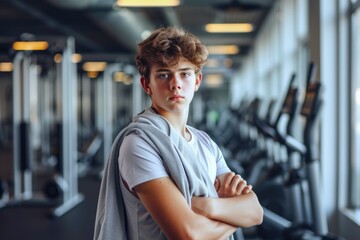 Obraz premium Teenager in sportswear striking a pose in the gym