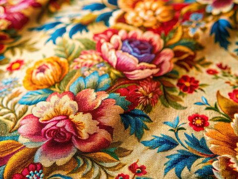 Vintage French Pattern Fabric Close-Up: Detailed Texture and Design