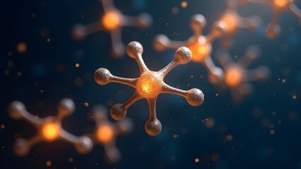 Close-up illustration of molecular structure, science and medical research concept, microscopic particle,3D rendering