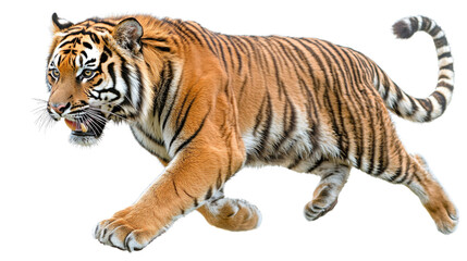 Fototapeta premium Fierce Tiger Running in Motion Captured with Striking Clarity and Detail