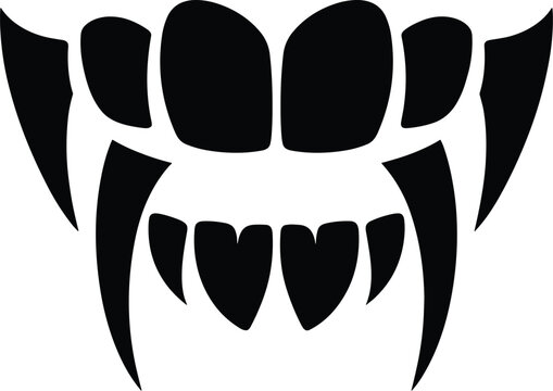  Vampire teeth with sharp fangs and jagged edges on a dark background