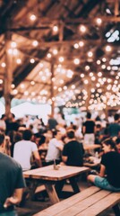 Bustling openair food market with communal tables and gourmet street food