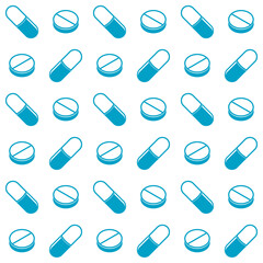 Medical pills seamless pattern. Medical pharmacy background. Medical pills icons black outline.