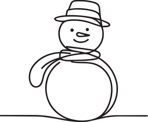 Snowman continuous line art drawing black vector
