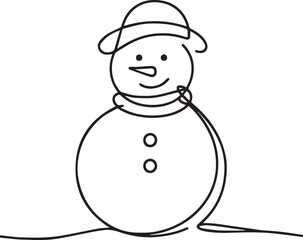 Snowman continuous line art drawing black vector