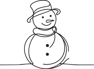 Snowman continuous line art drawing black vector