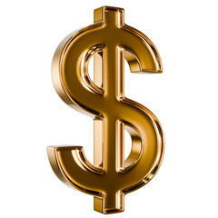 Gold Dollar Symbol 3D Render on Transparent Background