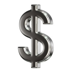 Chrome Dollar Symbol 3D Render on Transparent Background