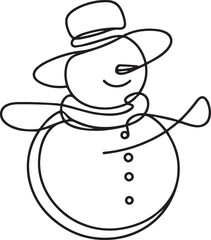 Snowman continuous line art drawing black vector