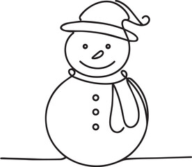 Snowman continuous line art drawing black vector