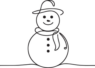 Snowman continuous line art drawing black vector