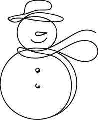 Snowman continuous line art drawing black vector