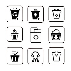 ゴミ箱アイコンセット（四角形ベース）｜Trash Bin Icons - Square Style