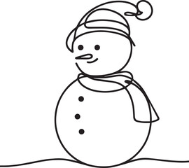 Snowman continuous line art drawing black vector