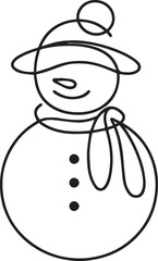 Snowman continuous line art drawing black vector