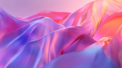 Fototapeta premium Smooth Wavy Abstract Surface in Vivid Purple Pink and Orange Colors with Gentle Soft Illumination