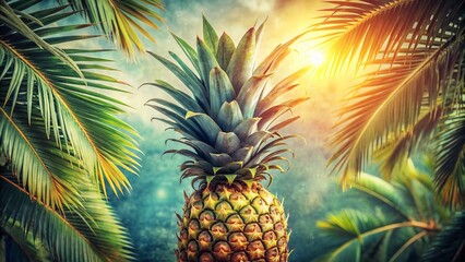 Fototapeta premium Vintage Style Pineapple Palm Tree Stock Photo - Tropical Paradise