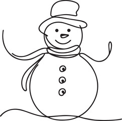 Snowman continuous line art drawing black vector