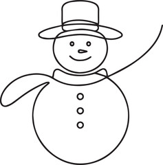 Snowman continuous line art drawing black vector