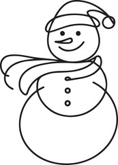 Snowman continuous line art drawing black vector