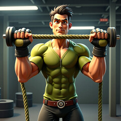 A fitness athlete holding a heavy battle rope