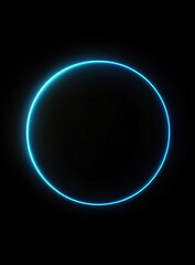 A digital art illustration of a glowing blue ring with tiny light dots around it, dark background, cool lighting, sci-fi style with a mysterious and futuristic atmosphere
