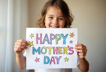 Happy Mother's Day – Little Girl Holding a Handmade Card