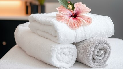 Elegant Towel Adorned with Vibrant Flower Creating a Relaxing Atmosphere