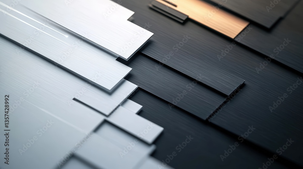 Poster abstract close-up of overlapping rectangular shapes in shades of white, black, and bronze creating a