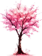 Fototapeta premium Spring tree . Cherry Blossom vector tree. Spring tree .Realistic Sakura blossom trees .Pink japanese sakura in bloom . Watercolor blooming cherry trees flat icons. 