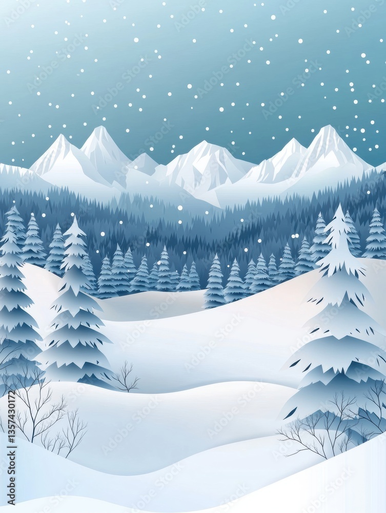 Leinwandbilder serene winter landscape showcasing snowy mountains and pine trees under a soft blue gradient sky wit