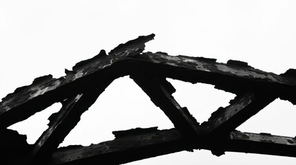 Black and white image of decaying shipwreck with dramatic light and shadow