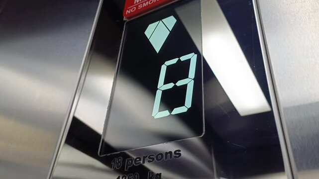 Digital display inside a modern elevator showing the current floor number.