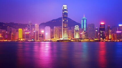 Fototapeta premium Hong Kong Skyline Night Cityscape Reflections