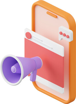 Advertising via social media on smartphone, 3d illustration of Icon affiliate marketing