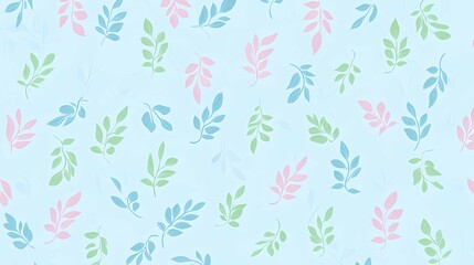 Pastel Leaf Pattern Design on Light Blue Background for Textile