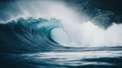 Obraz premium Paddleboarder Riding a Giant Wave at Sunset