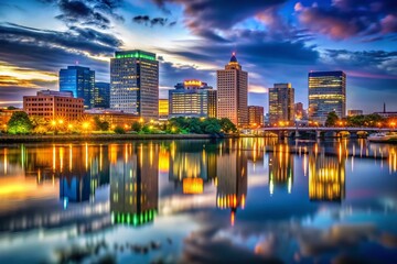 Fototapeta premium Wilmington Delaware Skyline Night Photography - Dramatic Cityscape at Dusk