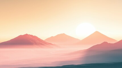 Fototapeta premium Mountain valley with ancient lava flows and subtle pink and yellow hues