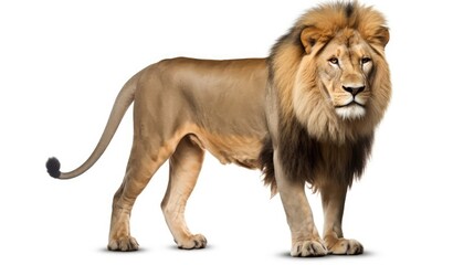 Obraz premium Majestic Male Lion Isolated on White Background