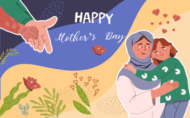 Collage, banner, background, horizontal, mothers day, family, hand drawn vector illustration.