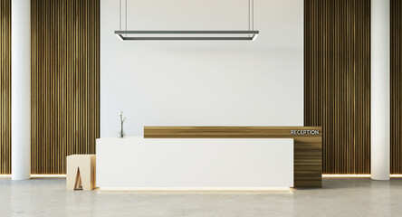 Modern reception desk interior. 3D Rendering